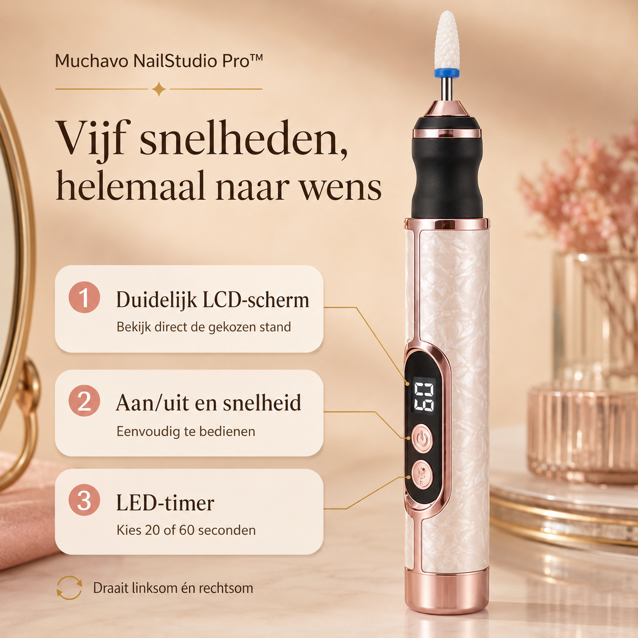 Muchavo NailStudio Pro™ – Elektrische Nagelfrees met LED-lamp
