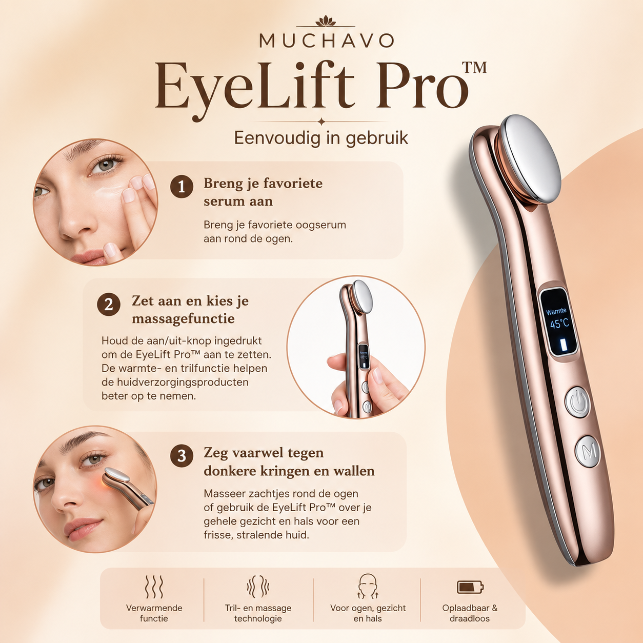 Muchavo EyeLift Pro™ – Luxe Ooglift Massager | Voor Ogen, Gezicht & Hals