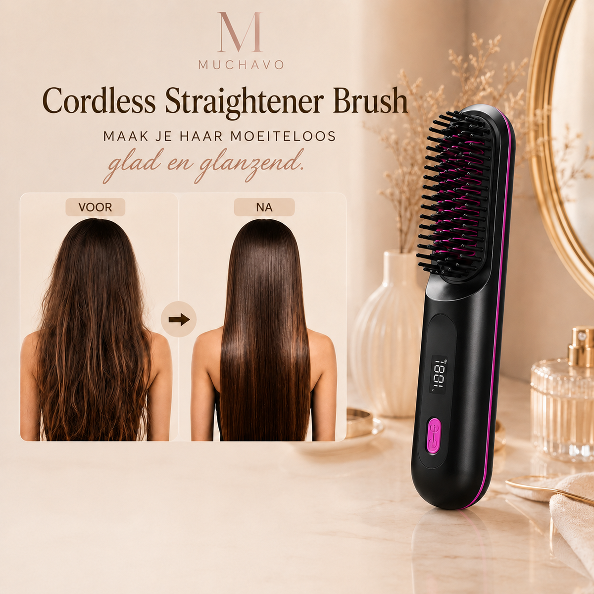 Muchavo SmoothBrush™ – Draadloze Haarstijlborstel voor Glad en Verzorgd Haar