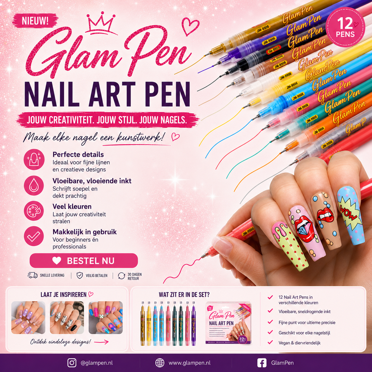 GlamPen™ Nail Art Pen Set - Professionele Nageldesigns Thuis