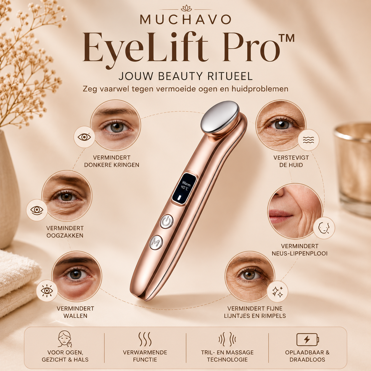Muchavo EyeLift Pro™ – Luxe Ooglift Massager | Voor Ogen, Gezicht & Hals