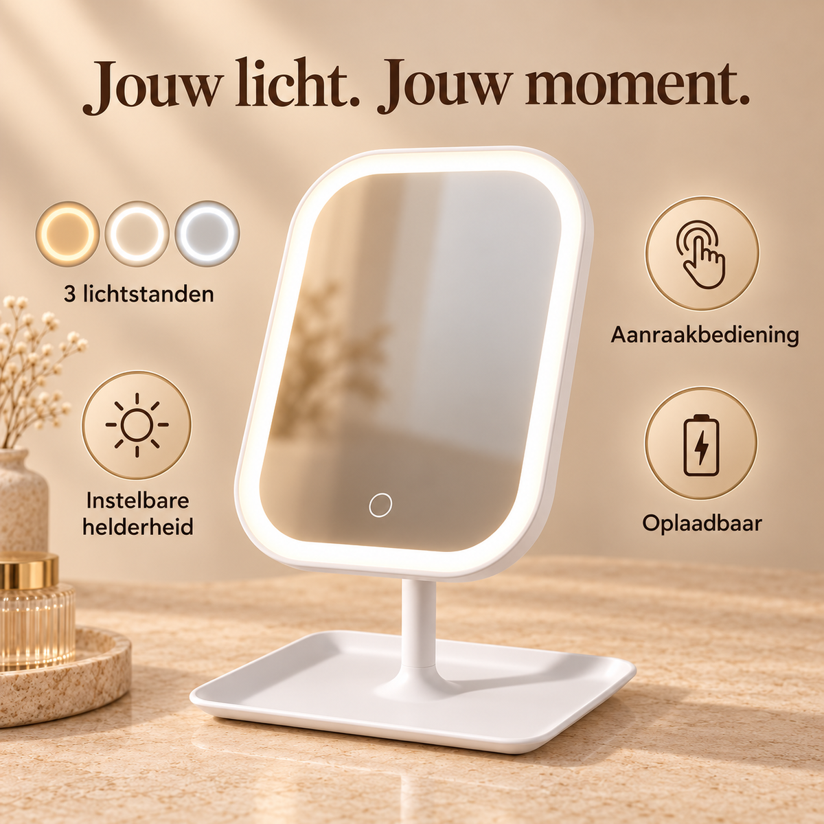 Muchavo GlowMirror™ – Oplaadbare LED-make-upspiegel