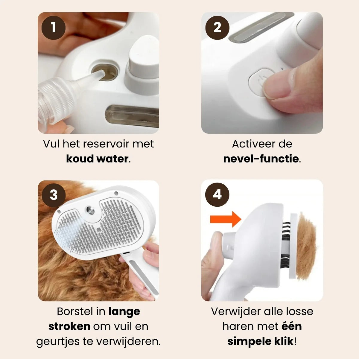 FurMist Pro™ – Slimme Stoomborstel voor Huisdieren